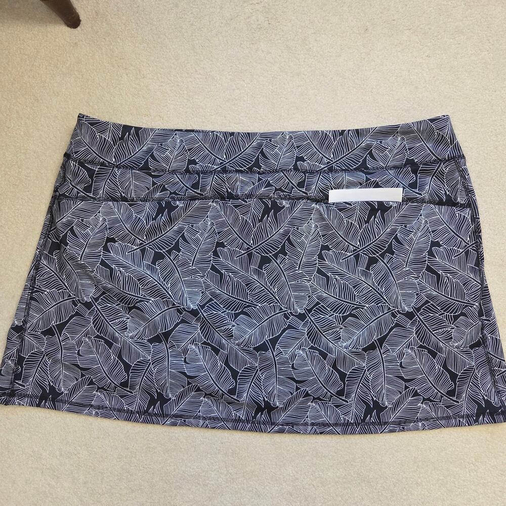 Lands' End 3X Sport Skirt/Skort Pull On Stretch Back Pocket Black White Leaf - Picture 2 of 16
